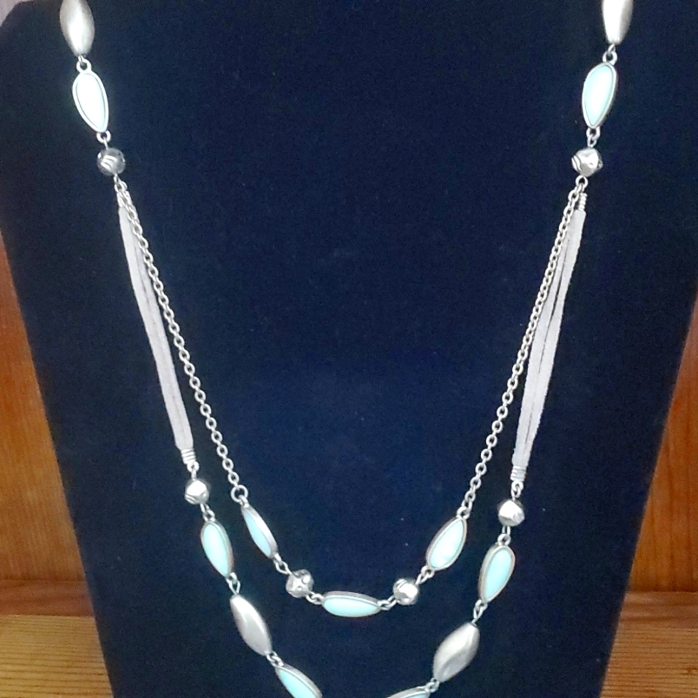 Acrylic beads with gold tone and leather chain